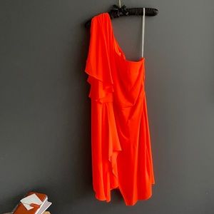 Halston Heritage One Shoulder Orange Dress NWT
